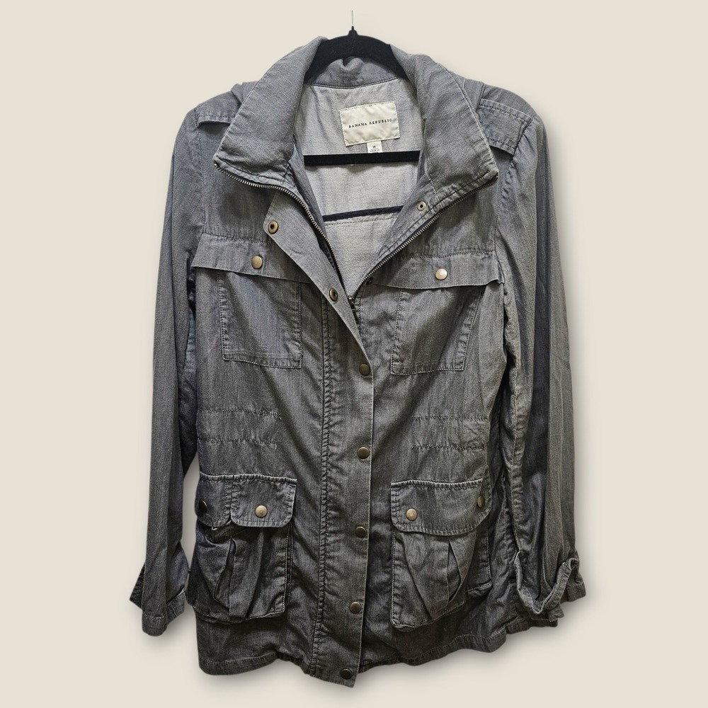 Banana Republic Women's Gray Cotton Utility Anorak Jacket with Hood - M‎